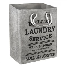 Coș pentru Rufe, Textil, Deluxe Laundry Service, Gri, 33x33x45cm, Capacitate 49L