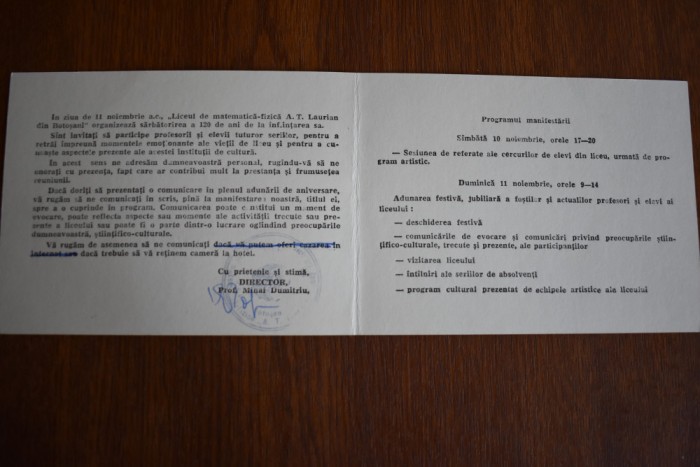 Liceul de matematica fizica A. T. Laurian Botosani invitatie