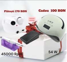 Aparat de manichiură și pedichiură 35000 rotații 45 wați ZS-601 alb + lampă 58W ca un cadou.