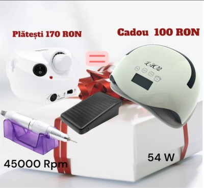 Aparat de manichiură și pedichiură 45000 rotații 45 wați ZS-601 alb + lampă 58W ca un cadou. foto