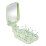 Perie Păr, Model Oglindă Pliabilă, Culoare Verde cu Ursuleț Roz, Dimensiuni 9cm, Oem