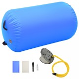 Rulou Gimnastică Gonflabil vidaXL Albastru 100x60cm PVC + Pompă Inclusă - Cilindru Fitness Yoga Pilates Antiderapant
