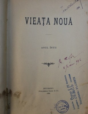 VIEATA NOUA ( REVISTA LITERARA ) - ANUL INTAI , 1906 *CONTINE HALOURI DE APA foto