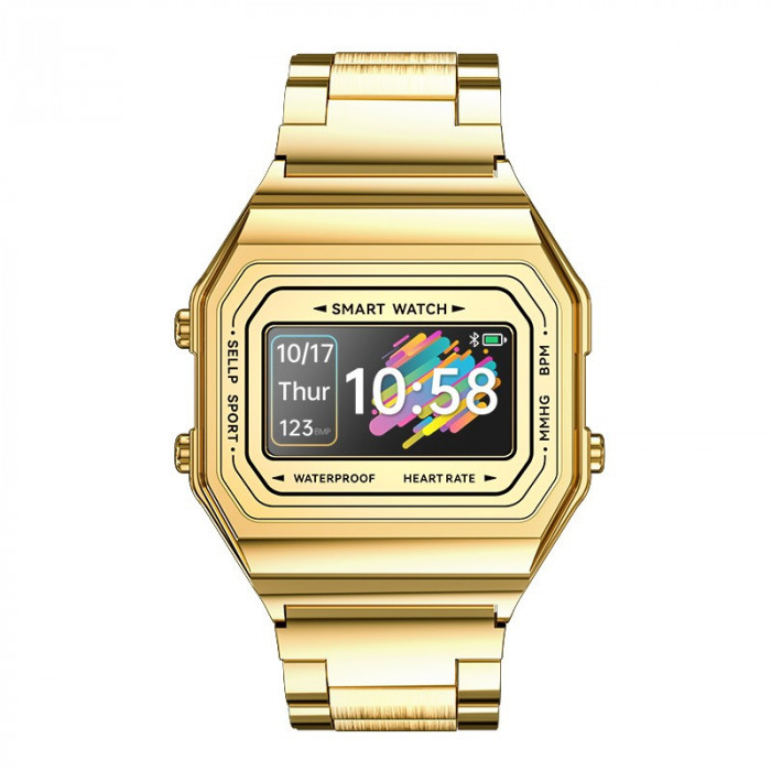 Ceas Smartwatch Techstar&reg; i6, 0.96 inch OLED, Monitorizare Puls, Tensiune, Oximetru, Sedentarism, Bluetooth 5.0, IP67, Auriu