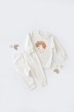 Set Curcubeu cu bluzita cu maneca lunga si pantaloni lungi din 80%bumbac organic si 20% poliester - Ecru, BabyCosy (Marime: 12-1