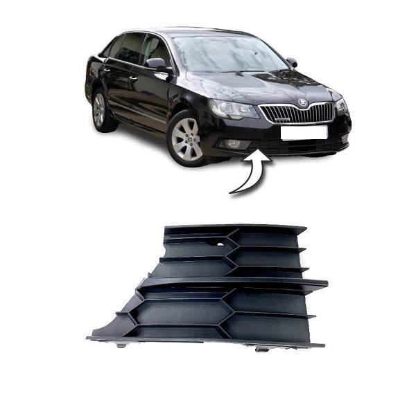 Grila bara Skoda Superb (3t), 06.2013-07.2015, Fata, partea Dreapta, laminat cu negru, Aftermarket