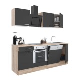Mobilier de bucătărie Yorki 220 cu corp din stejar Sonoma, fațade antracit cu finisaj satinat, cu element inferior pentru cuptor, fără blat de lucru