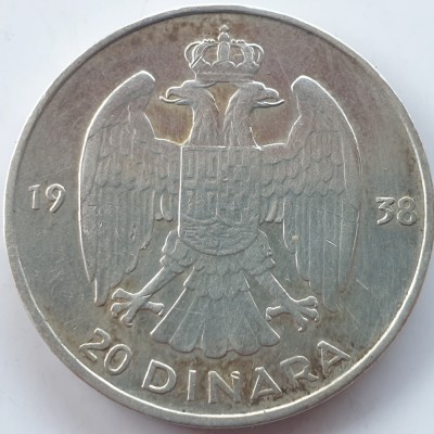 Iugoslavie 20 dinari 1938 argint foto