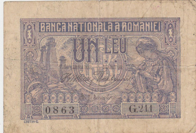 ROMANIA 1 LEU 1915 SERIE 3 CIFRE Vice Guvernator F foto