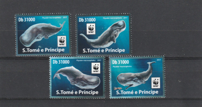 S.Tome e Principe 2017-Fauna,WWF,Pesti,Cetacee,Casalot,serie 4 val.,Mi.7408-7411