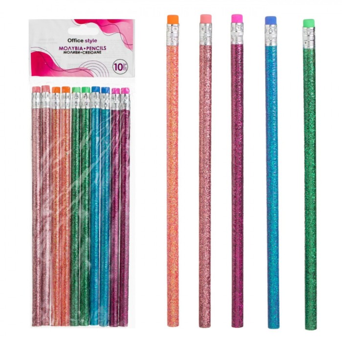 Set Creioane HB, Modele Adolescenți, Multicolor, Glitter, 10 Bucăți