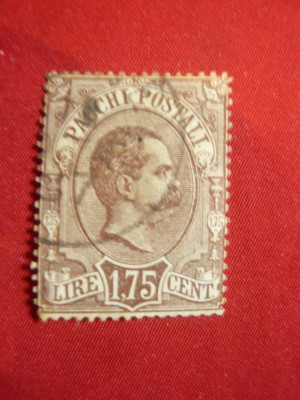 Timbru 1,75 Lire brun 1884 Rege Umberto Italia , 1 val. stampilat foto