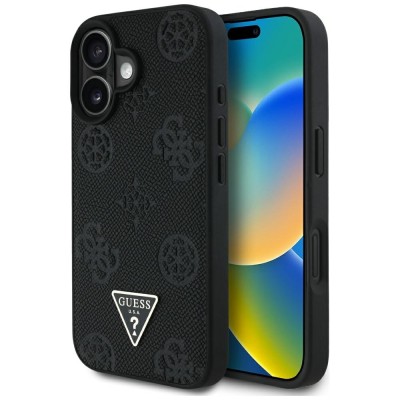 Husa iPhone 16 Guess Peony Grained Hot Stamp Triangle MagSafe, negru, GUHMP16SPGBTMK foto