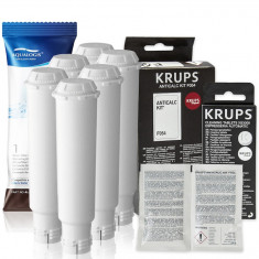 Kit intretinere pentru espressor Krups, Aqualogis, 6 x Filtru AL-TEs46, 10 x Tablete curatare, Solutie decalcifiere F054