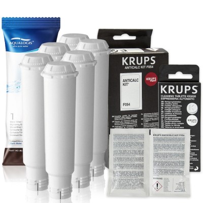 Kit intretinere pentru espressor Krups, Aqualogis, 6 x Filtru AL-TEs46, 10 x Tablete curatare, Solutie decalcifiere F054 foto