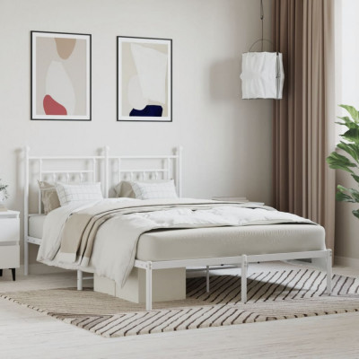 vidaXL Cadru de pat metalic cu tăblie, alb, 140x190 cm foto