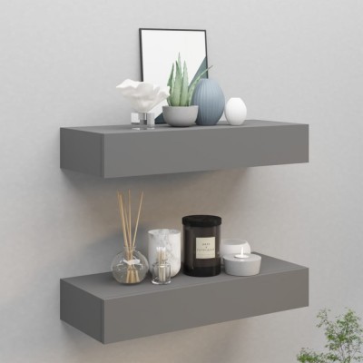 vidaXL Dulapuri de perete cu sertare, 2 buc. gri, 60x23,5x10 cm, MDF foto