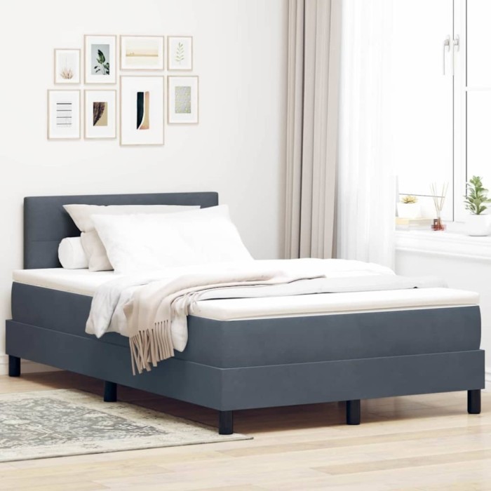 vidaXL Pat cu arcuri cu headboard Gri &icirc;nchis 120 x 190 cm Catifea 3342573
