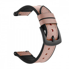 Curea hibrid piele-silicon, compatibila cu Fitbit Versa 2, Telescoape QR, 22mm, Kobi Pink