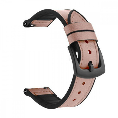 Curea hibrid piele-silicon, compatibila Samsung Galaxy Watch Active 2, telescoape Quick Release, Kobi Pink foto