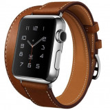 Cumpara ieftin Curea iUni compatibila cu Apple Watch 1/2/3/4/5/6/7, 44mm, Double Tour, Piele, Maro