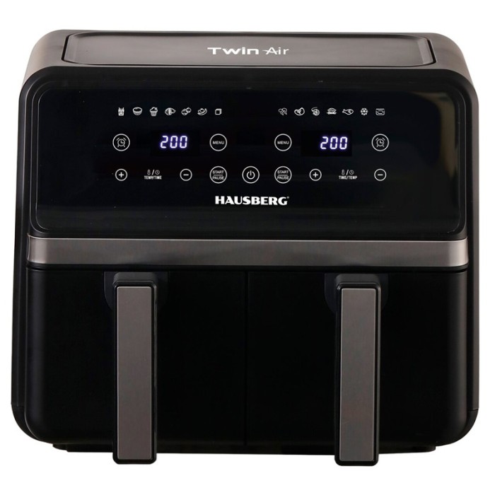 Friteuza dubla cu aer cald Hausberg, 2200-2400 W, 8.4 L, termostat cu afisaj LED, 14 programe