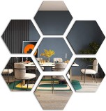 Set 8 Oglinzi Acrilice Autoadezive Luxer, Model Hexagon,12.5x11x6.4 cm, Silver