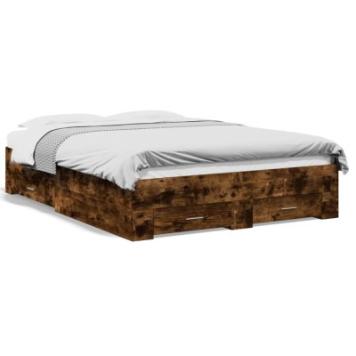 vidaXL Cadru pat cu sertare stejar fumuriu 120x200 cm lemn prelucrat 3280395 foto