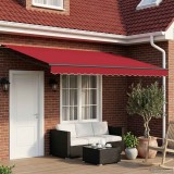 vidaXL Marchiză retractabilă manuală exterior cu led solar Roșu 4x3 m rezistentă apă