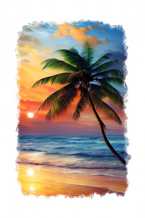 Sticker decorativ, Plaja Tropicala, Portocaliu, 85 cm, 9101ST