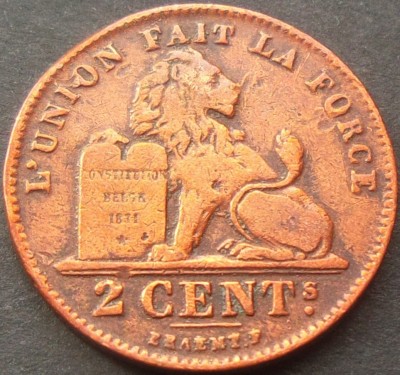 Moneda istorica 2 CENTIMES - BELGIA, anul 1912 *cod 2532 - DES BELGES foto