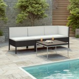 VidaXL Set mobilier de grădină cu perne, 3 piese, negru, poliratan