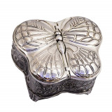Caseta antimoniu metalica Pufo Butterfly pentru depozitare si organizare bijuterii si accesorii, model in forma de fluture, argintiu