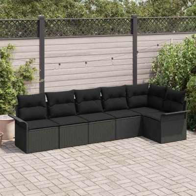 vidaXL Set de canapele pentru grădină cu pernă 6 pcs Negru Rattan poli 3354052 foto