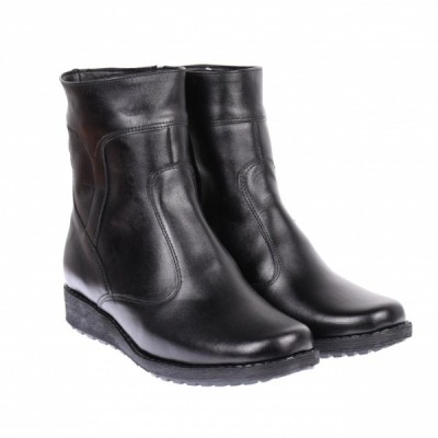 Ghete dama, casual, din piele naturala, cu fermoar, negre, imblanite - 964N foto