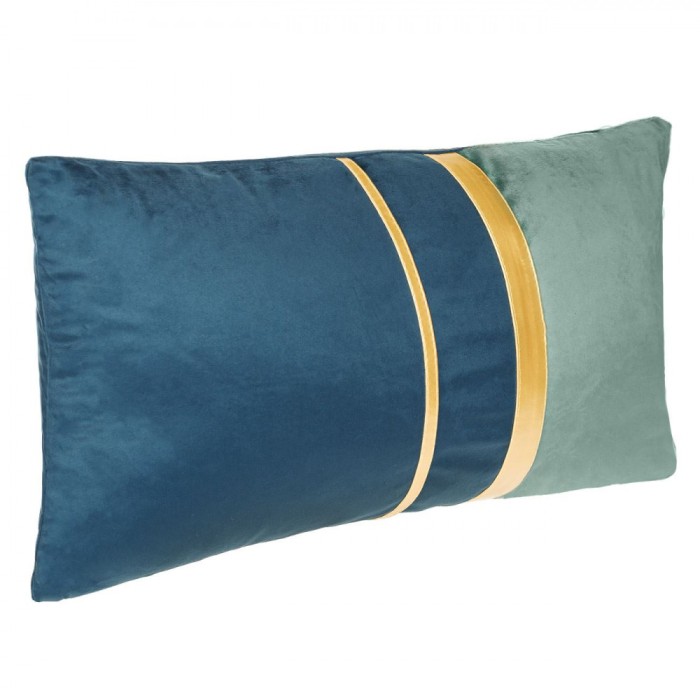 Perna Decorativ Iarna Albastru Menta din Catifea cu Linii Aurii 50x30 cm