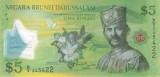 Bancnota Brunei 5 Ringgit 2011 - P36 UNC ( polimer - vezi descriere )