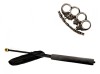 Set Autoaparare: Baston Telescopic Flexibil 47cm Negru, Pumnal Craniu, Box Metalic Otel, Husa Curea