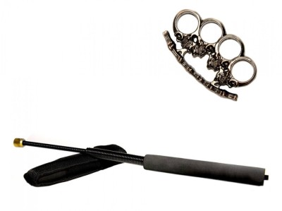 Set baston telescopic flexibil negru 47 cm si pumnal craniu foto