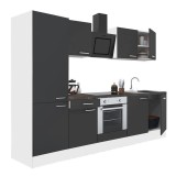 Mobilă de bucătărie Leziter Yorki 270 cm alb/gri modulară cu cuptor inferior și rafturi