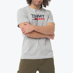 Tricou barbati cu imprimeu cu logo Tommy Jeans din bumbac organic gri, XL