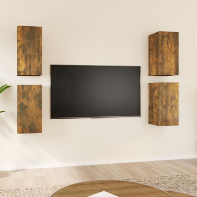 Comode TV, 4 buc., stejar fumuriu, 30,5x30x60 cm lemn prelucrat foto