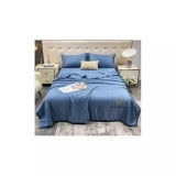 Cumpara ieftin Lenjerie de Pat din Matase cu Pilota, 4 Piese pentru Pat Dublu - Albastru - SIPRD-01