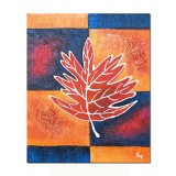 Tablou abstract pictat manual, Frunza de artar, 60x50cm ulei panza in relief efect 3D