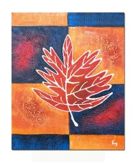 Tablou abstract pictat manual, Frunza de artar, 60x50cm ulei panza in relief efect 3D