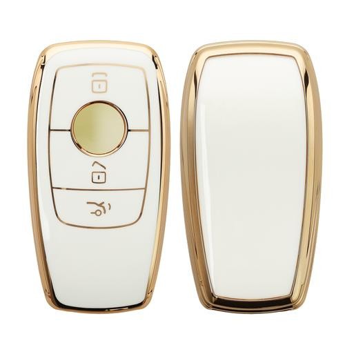 Husa Cheie Auto pentru Mercedes Benz Smart Key, Kwmobile, Alb/Auriu, Silicon, 56003.02