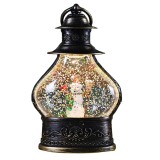 Decoratiune de craciun tip felinar, flippy, glob de cristal cu fulgi de zapada, model om de zapada, ornamentat cu luminite interioare, 14.5 x 9 x 3 cm