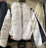 Geacă fashion damă alb-negru cu blană artificială