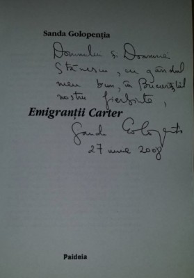 Emigrantii Carter / Sanda Golopentia cu dedicatia autoarei foto