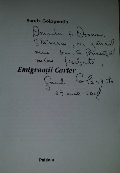Emigrantii Carter / Sanda Golopentia cu dedicatia autoarei